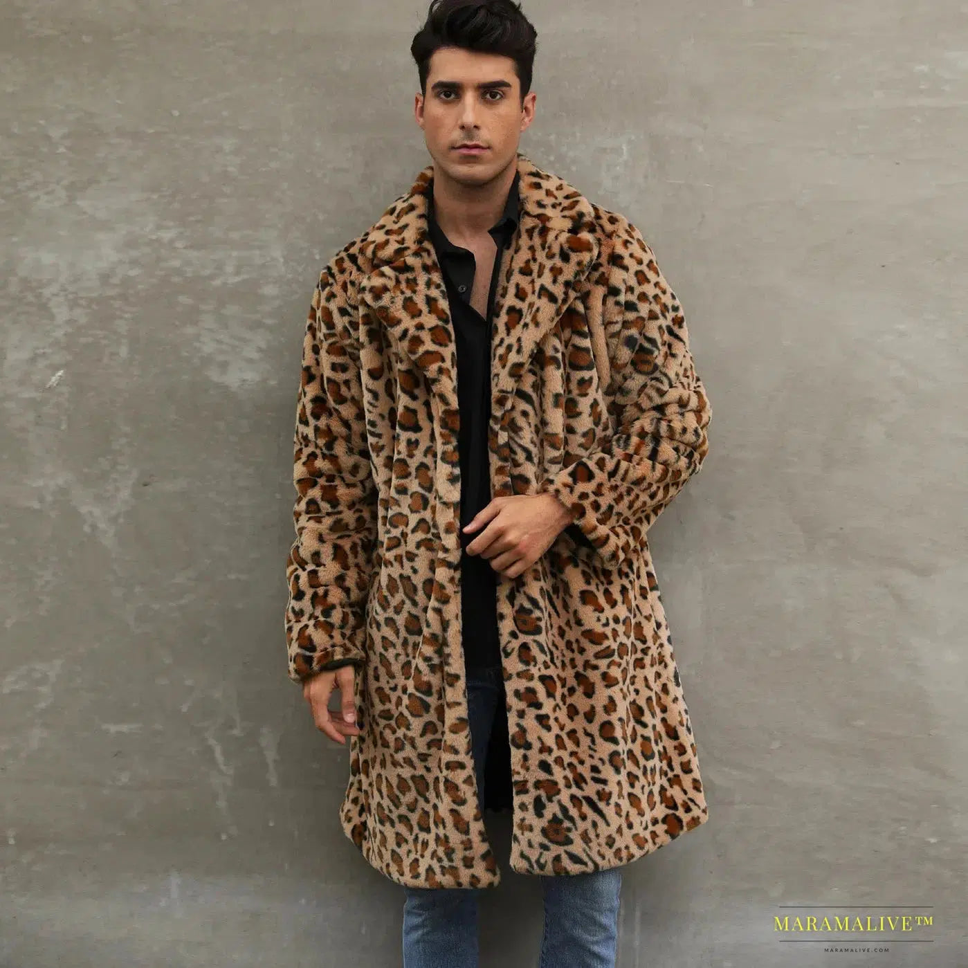 Men's Luxury Faux Fur Leopard Jacket - Thick Winter Warm Coat - Eye-Catching Vintage Streetwear