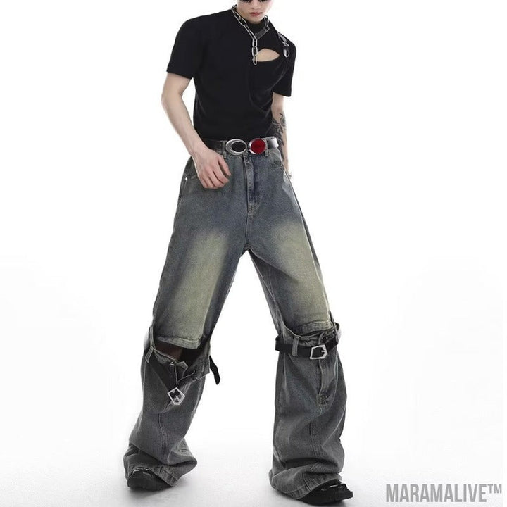 Men's Punk Rock Niche Personality Loose Wide Leg Horn Long Pants