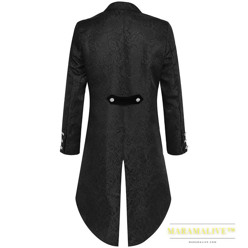 Men's Retro Gothic Style Swallowtail Mid-length Jacquard Blazer