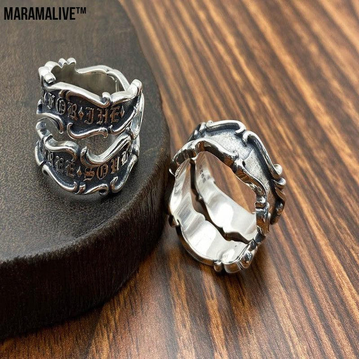 Men's Sterling Silver Personalized Retro Ribbon Ring