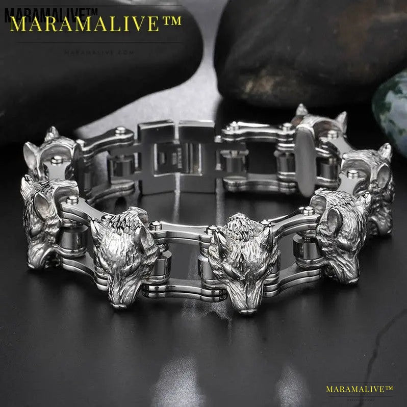 Men's Titanium Bracelet - Steel Lions Head Wrist Jewelry