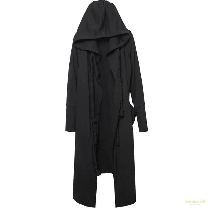 Men's Unique Warrior Darkwear Windbreaker Long Coat - Steampunk Victorian Gothic Style Hooded Wizard Cloak