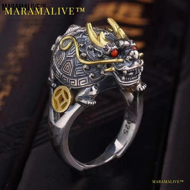 Men's Vintage Open Sculpture Dragon Turtle Ring