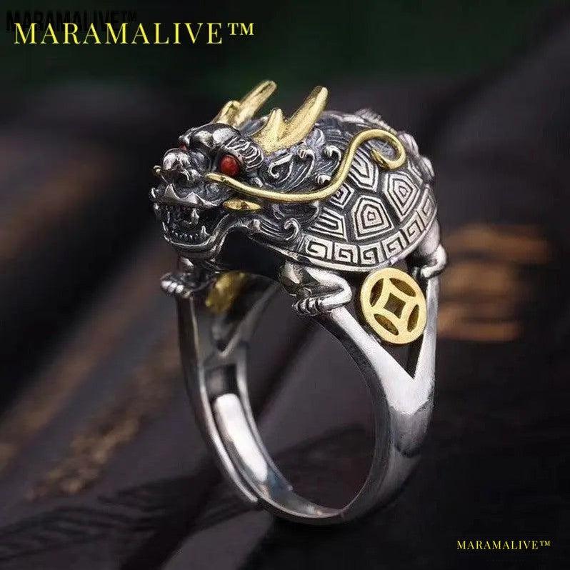 Men's Vintage Open Sculpture Dragon Turtle Ring