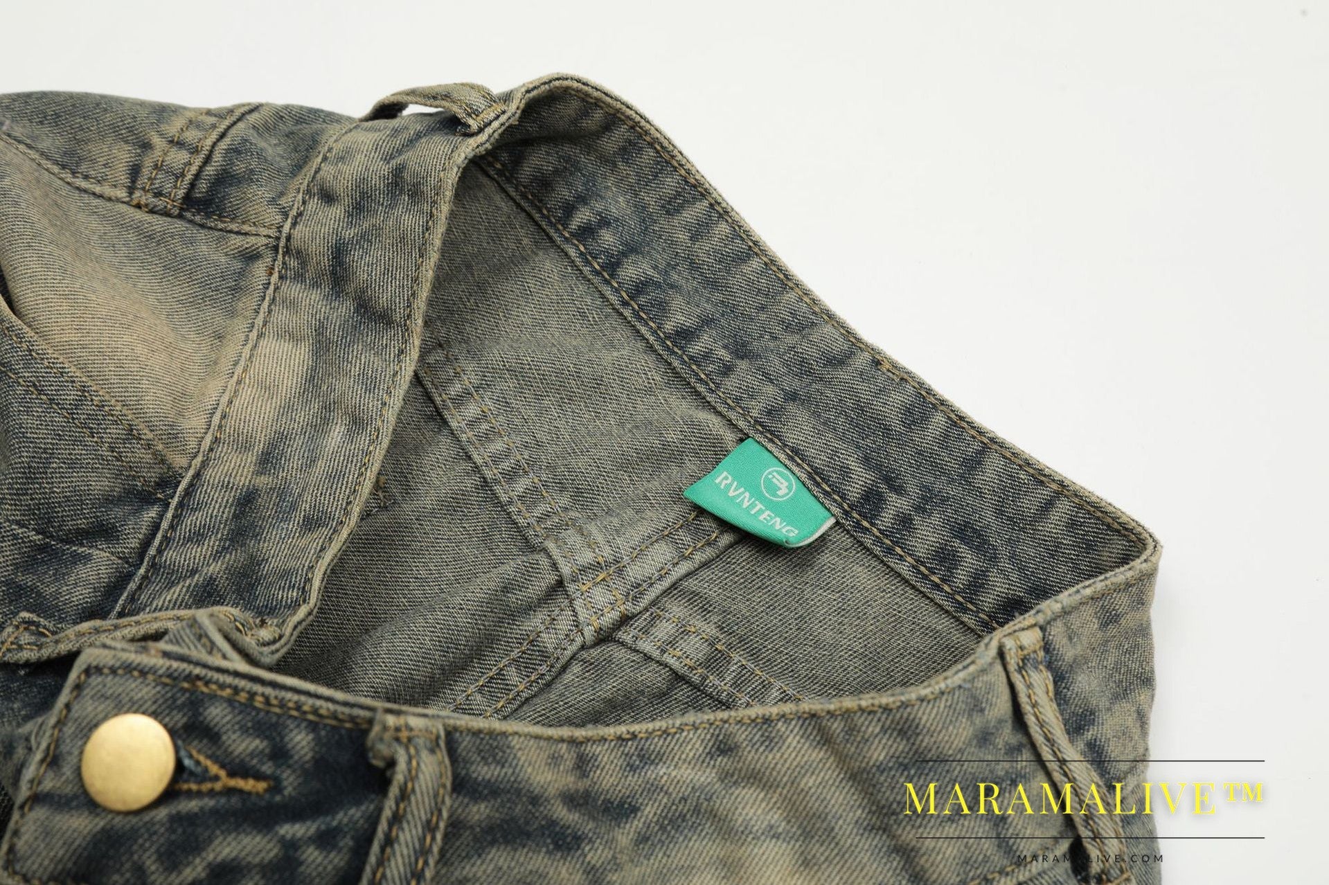 Men's Washed Worn Jeans Mid Waist