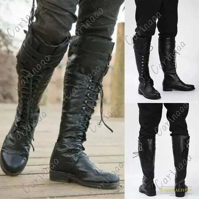 Men's Winter Medieval Steampunk Cosplay Boots - Vintage Viking Pirate PU Leather Carnival Party Knight Boots