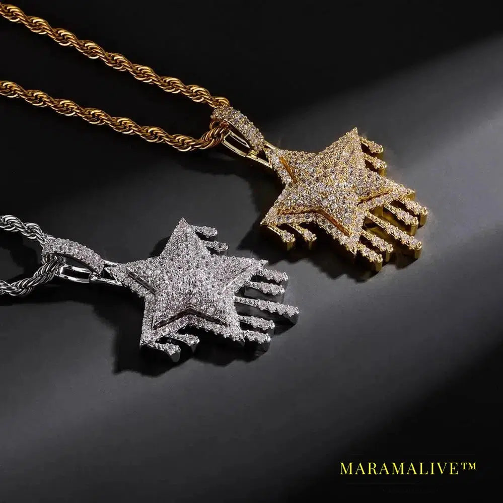 Men's Women Iced Out Cubic Zircon Bling Drip Star Necklace & Pendant Gold Silver Color Hip Hop Jewelry Tennis Chain