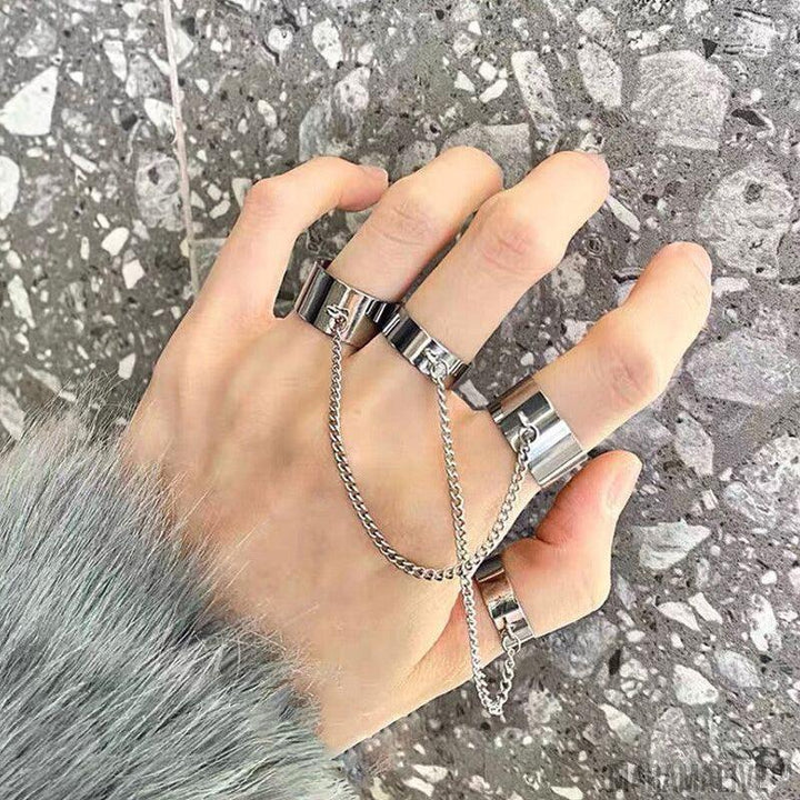 Metal Chain Bracelet Ring One Piece Punk Style Retro