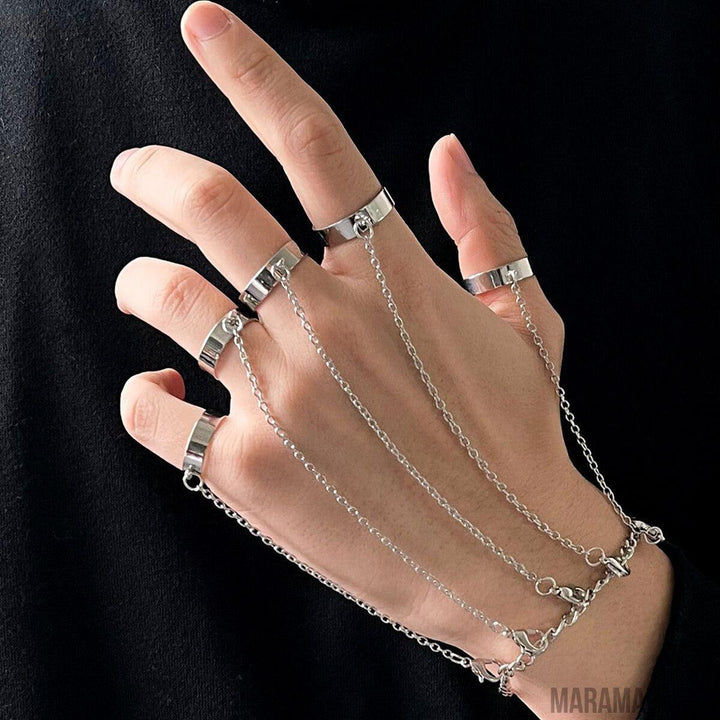 Metal Chain Bracelet Ring One Piece Punk Style Retro