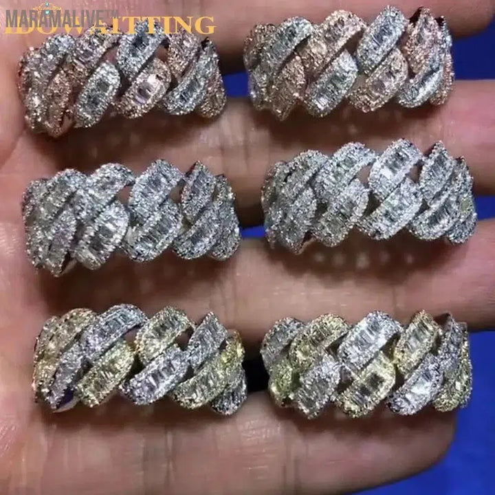 Miami Cuban Link Chain Men's Ring Gold Plated Bling Iced Out Full Cubic Zircon Hip Hop Fashion CZ Rock Jewelry