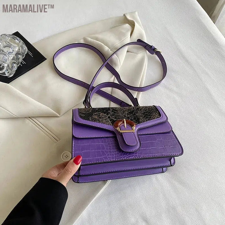 Mini Small Square Bag Luxury Purple Shoulder Bag For Women Crocodile Pattern Crossbody Bag Soft Top Handle Tote Designer Handbag