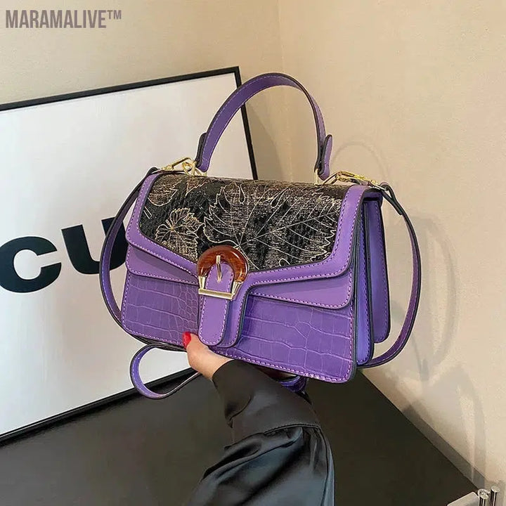 Mini Small Square Bag Luxury Purple Shoulder Bag For Women Crocodile Pattern Crossbody Bag Soft Top Handle Tote Designer Handbag