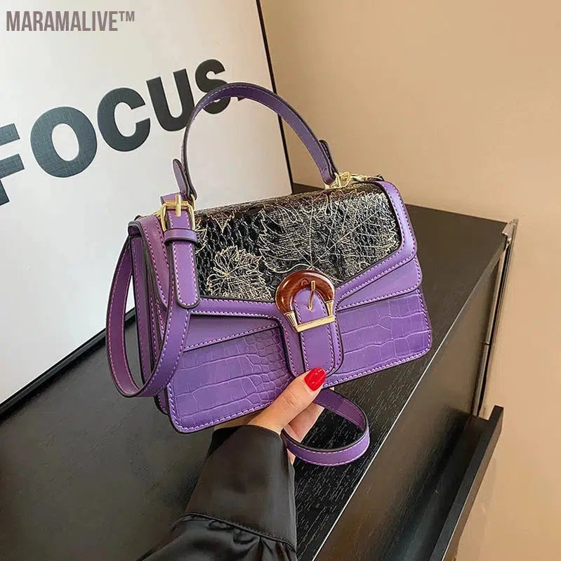 Mini Small Square Bag Luxury Purple Shoulder Bag For Women Crocodile Pattern Crossbody Bag Soft Top Handle Tote Designer Handbag