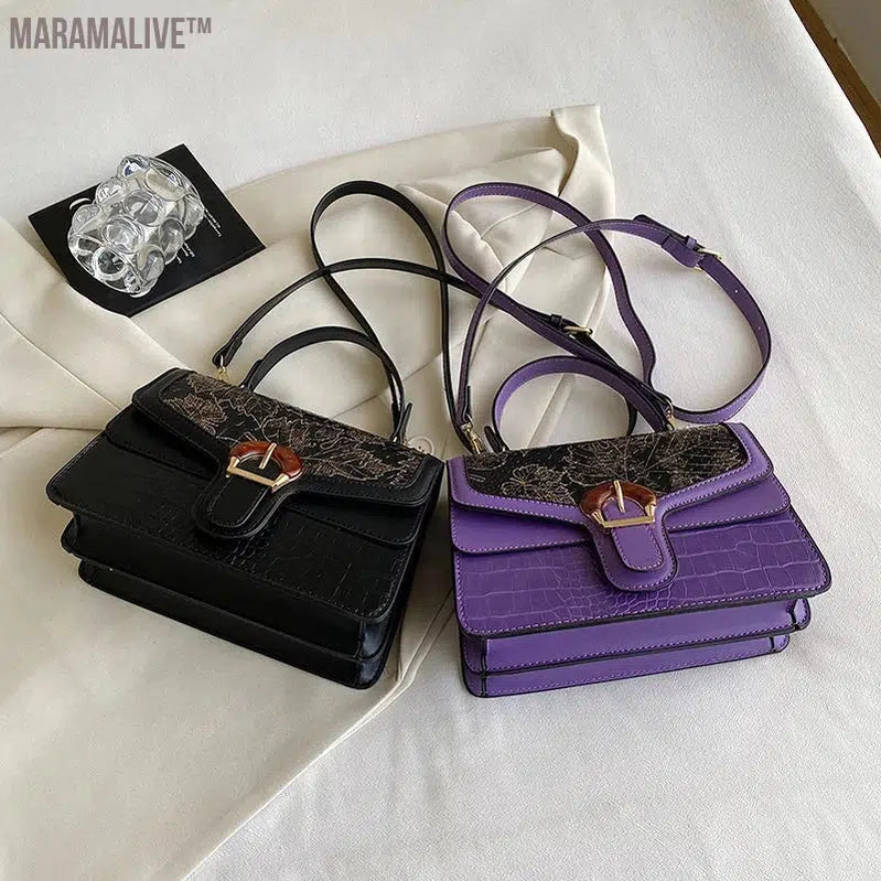 Mini Small Square Bag Luxury Purple Shoulder Bag For Women Crocodile Pattern Crossbody Bag Soft Top Handle Tote Designer Handbag