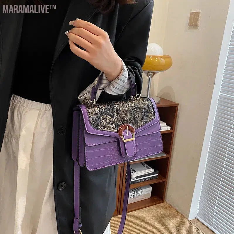 Mini Small Square Bag Luxury Purple Shoulder Bag For Women Crocodile Pattern Crossbody Bag Soft Top Handle Tote Designer Handbag