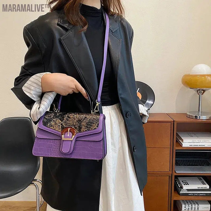 Mini Small Square Bag Luxury Purple Shoulder Bag For Women Crocodile Pattern Crossbody Bag Soft Top Handle Tote Designer Handbag