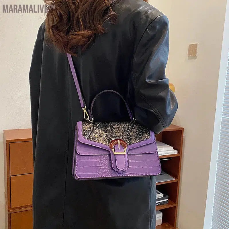 Mini Small Square Bag Luxury Purple Shoulder Bag For Women Crocodile Pattern Crossbody Bag Soft Top Handle Tote Designer Handbag