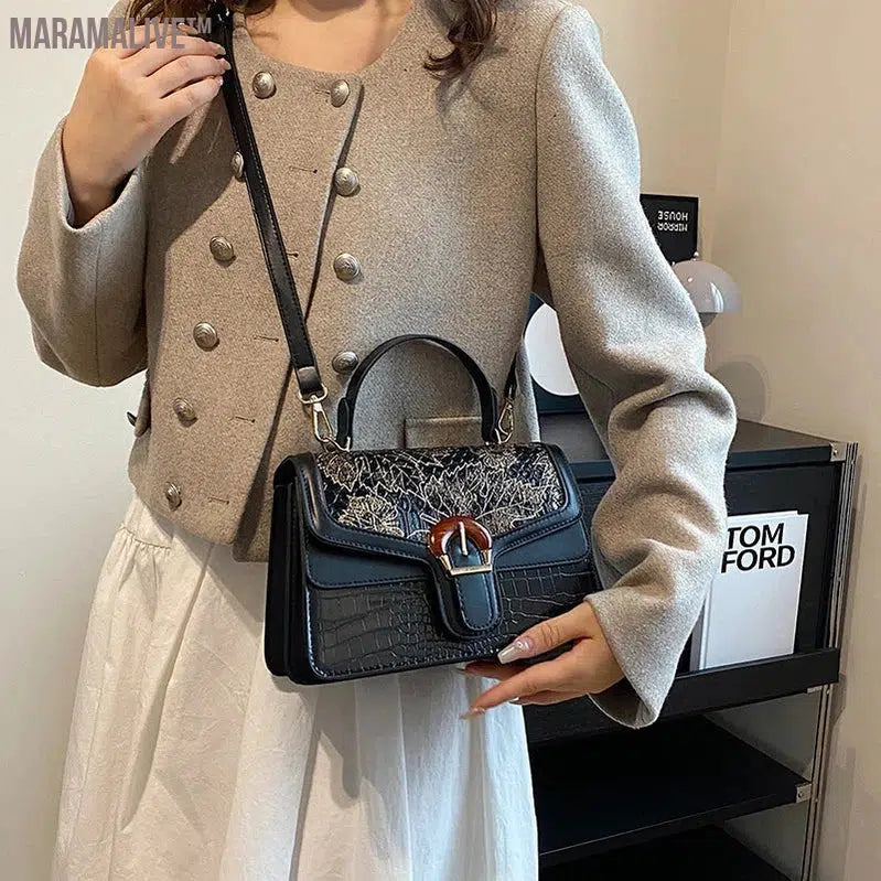 Mini Small Square Bag Luxury Purple Shoulder Bag For Women Crocodile Pattern Crossbody Bag Soft Top Handle Tote Designer Handbag