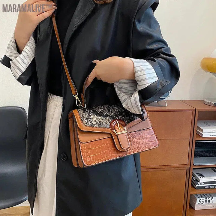 Mini Small Square Bag Luxury Purple Shoulder Bag For Women Crocodile Pattern Crossbody Bag Soft Top Handle Tote Designer Handbag