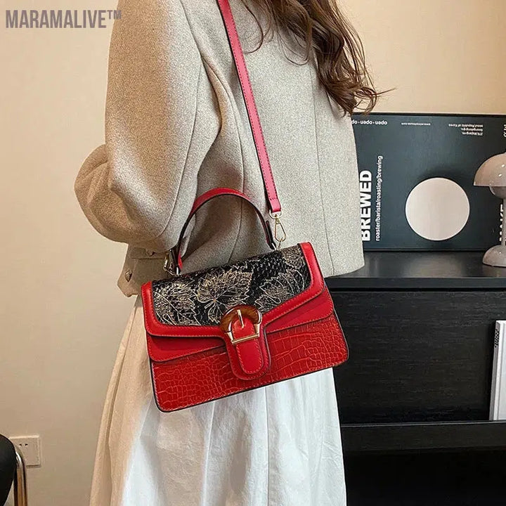 Mini Small Square Bag Luxury Purple Shoulder Bag For Women Crocodile Pattern Crossbody Bag Soft Top Handle Tote Designer Handbag