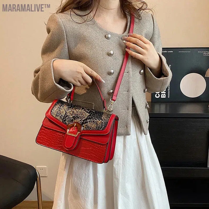 Mini Small Square Bag Luxury Purple Shoulder Bag For Women Crocodile Pattern Crossbody Bag Soft Top Handle Tote Designer Handbag