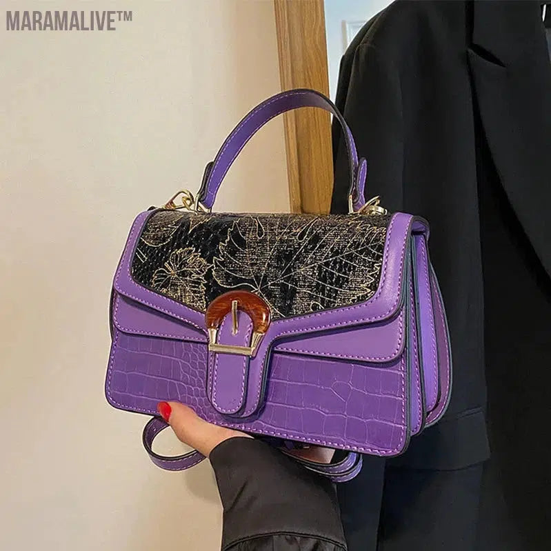 Mini Small Square Bag Luxury Purple Shoulder Bag For Women Crocodile Pattern Crossbody Bag Soft Top Handle Tote Designer Handbag