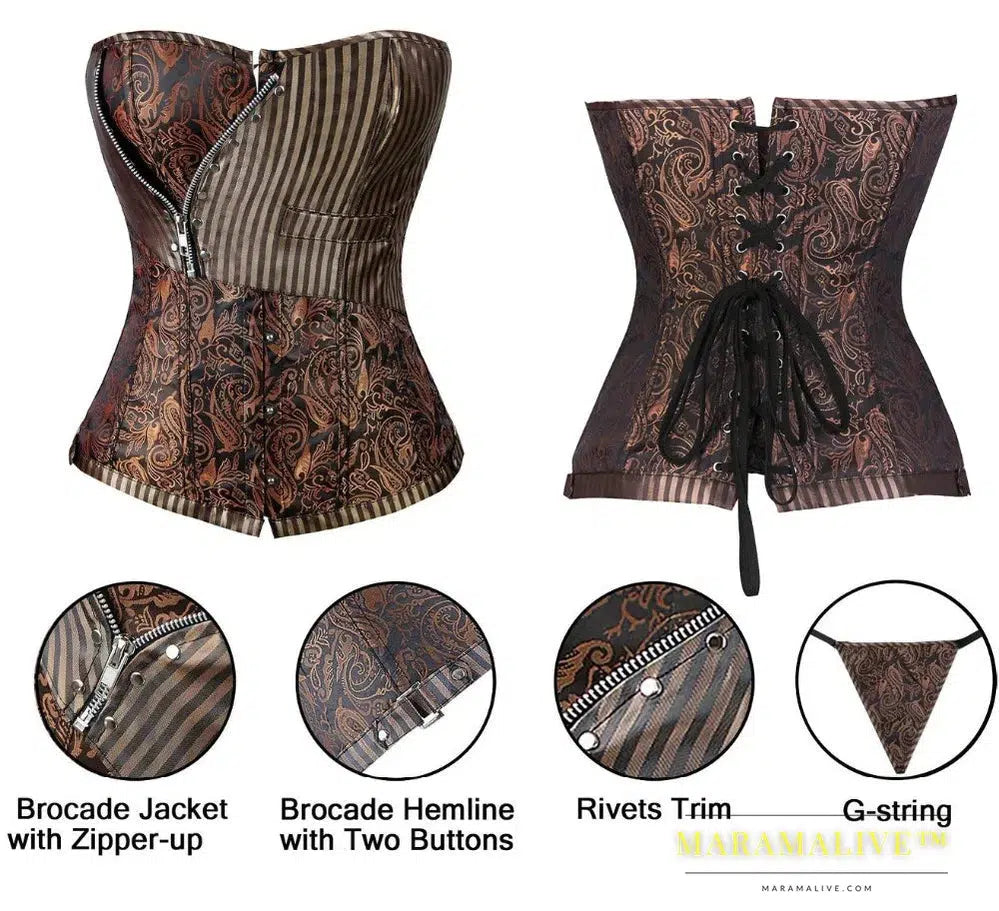 Miss Moly Steampunk Corset Gothic Bustiers Boned Zipper Brown Top Woman Tummy Slimming Sheath Modeling Shapewear Body Shaper