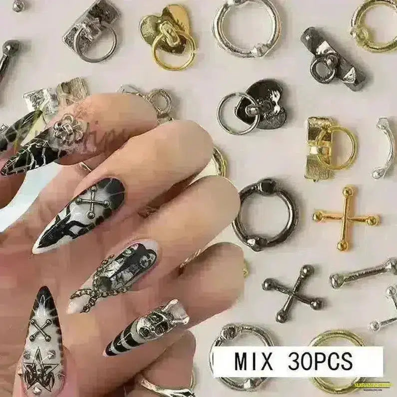 Mix 3D Nail Art Punk Silver Pearl Shape Gothic Design Luxury Charms Manicure Tips Rhinestones Decoration