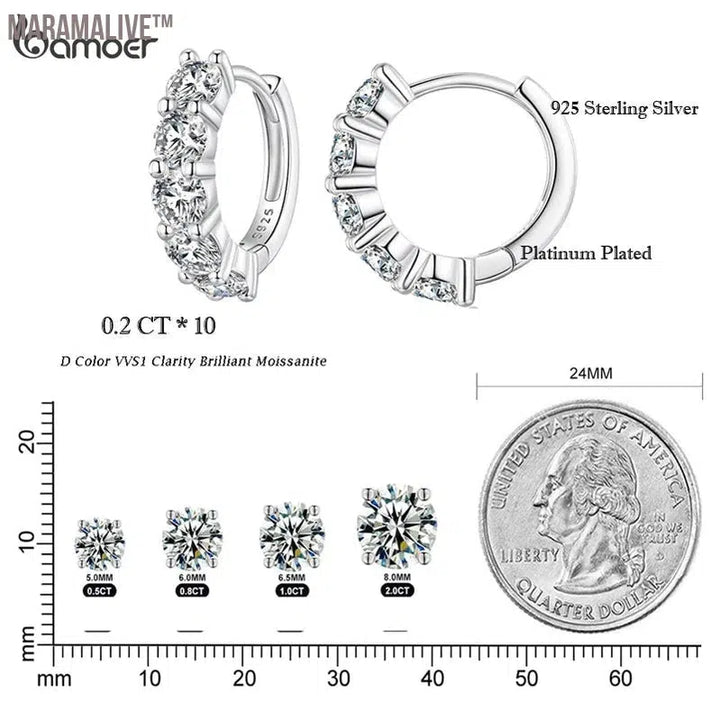 Moissanite 925 Sterling Silver Hoop Earrings Brilliant 3.5mm Round Lab Diamond Platinum Plated Earrings