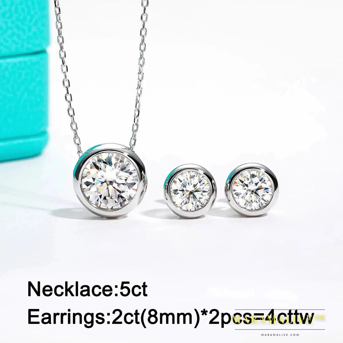 Moissanite Bezel Stud Earrings 18K Gold Plated Pendant Necklace 925 Sterling Silver Jewelry Set Customs Jewelry