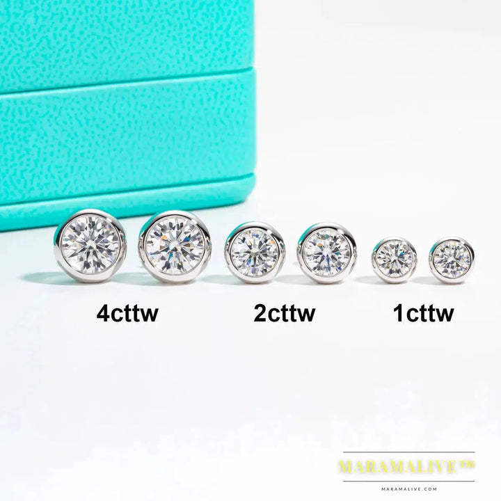 Moissanite Bezel Stud Earrings 18K Gold Plated Pendant Necklace 925 Sterling Silver Jewelry Set Customs Jewelry