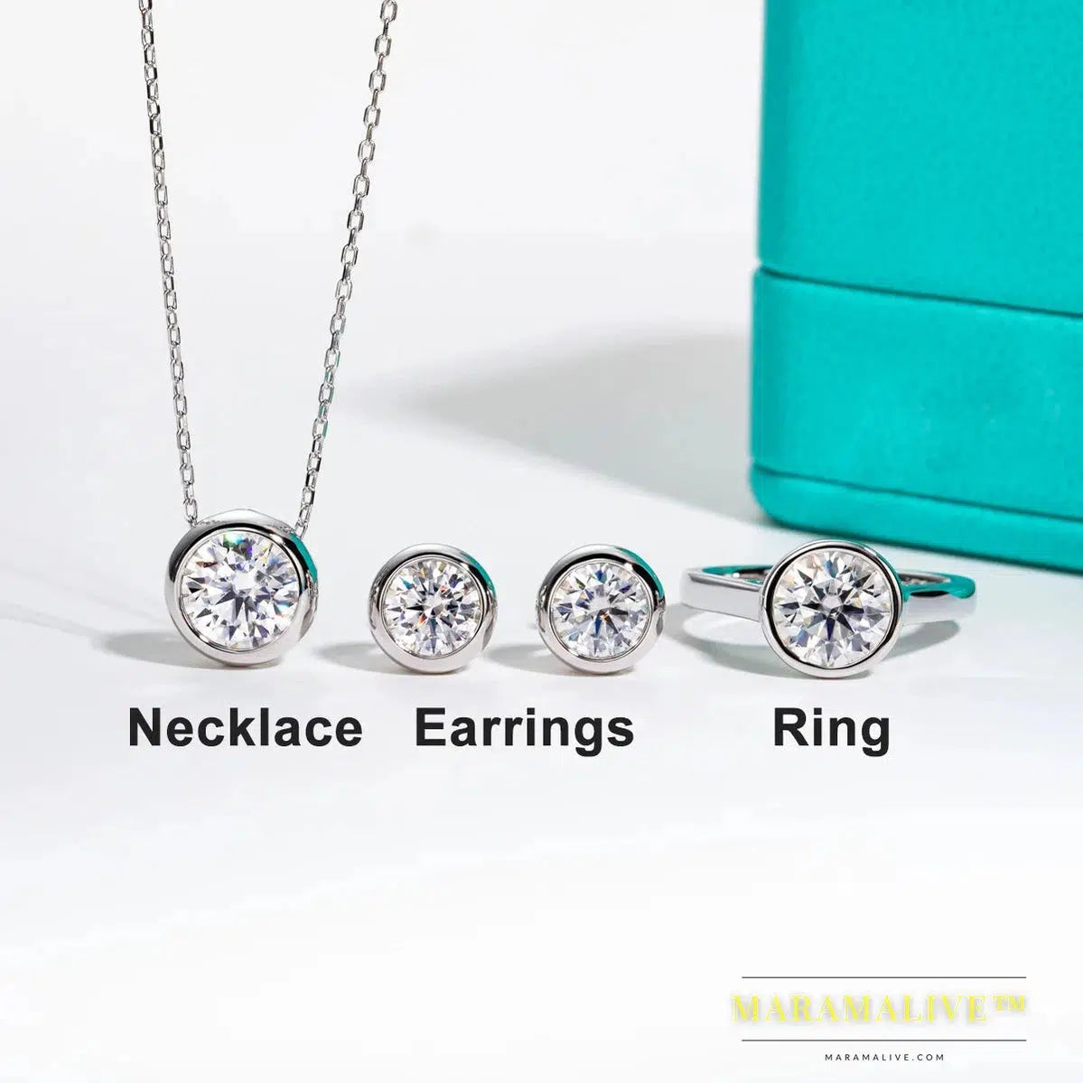 Moissanite Bezel Stud Earrings 18K Gold Plated Pendant Necklace 925 Sterling Silver Jewelry Set Customs Jewelry