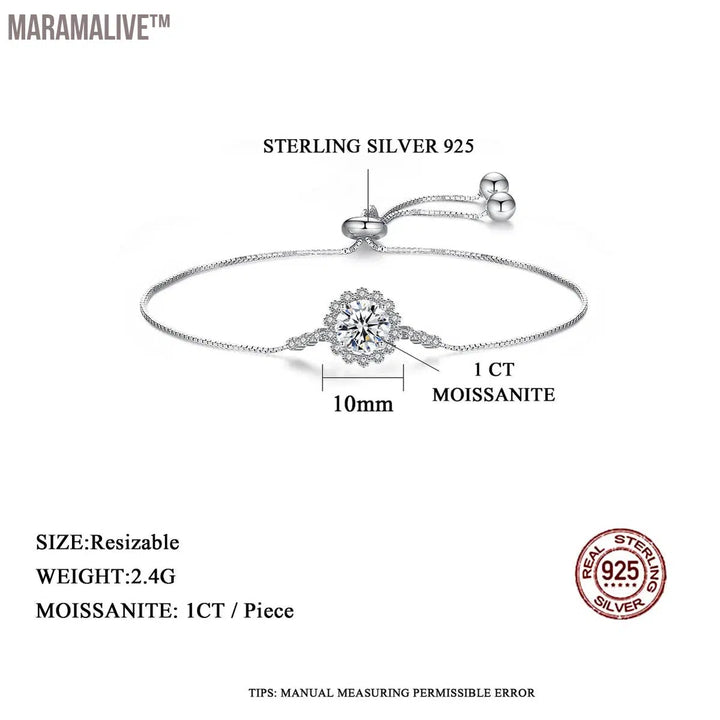 Moissanite Chain Bracelet 925 Sterling Silver Luxury Summer Flower 1Ct Accessories Woman Bride Jewelry For Wedding Pulseira