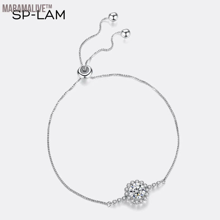 Moissanite Chain Bracelet 925 Sterling Silver Luxury Summer Flower 1Ct Accessories Woman Bride Jewelry For Wedding Pulseira