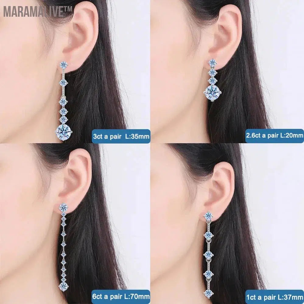 Moissanite Dangle Earrings For Women 925 Sterling Silver Original Long Tassel Ear Drops Engagement Wedding Jewelry