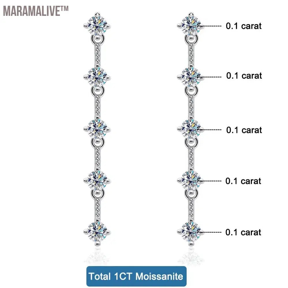 Moissanite Dangle Earrings For Women 925 Sterling Silver Original Long Tassel Ear Drops Engagement Wedding Jewelry