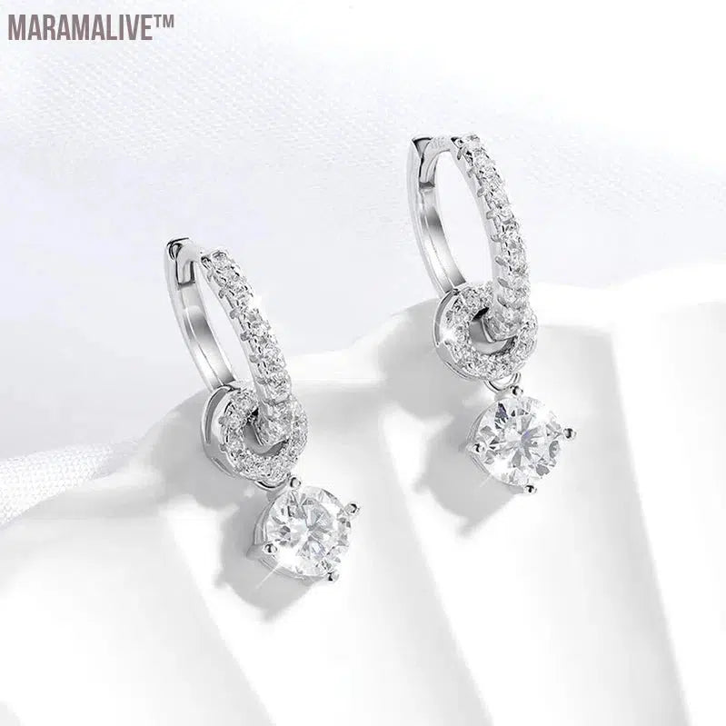 Moissanite Drop Earrings: White Gold Plated for Women