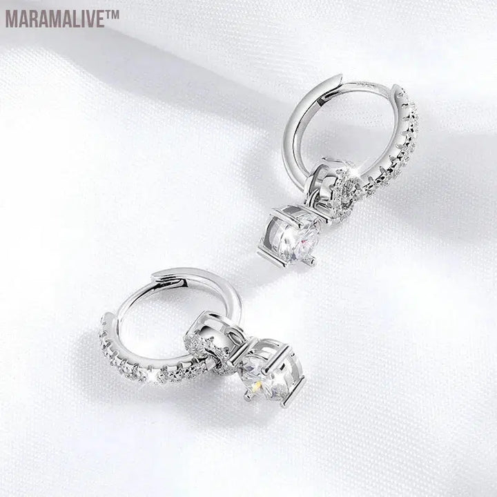 Moissanite Drop Earrings: White Gold Plated for Women