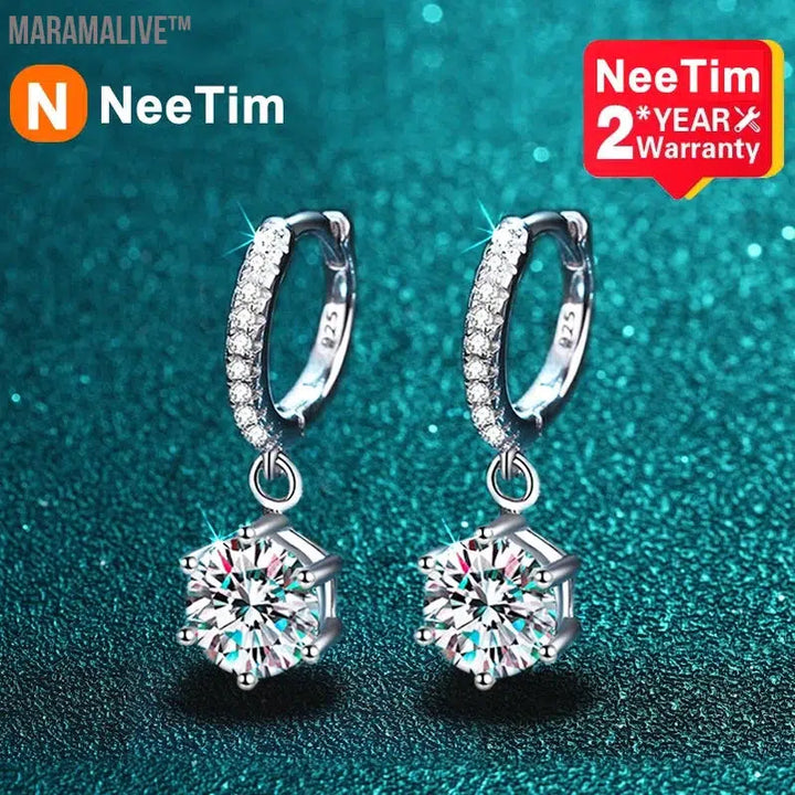 Moissanite Drop Earrings in Silver Sparkle for Women (S925)