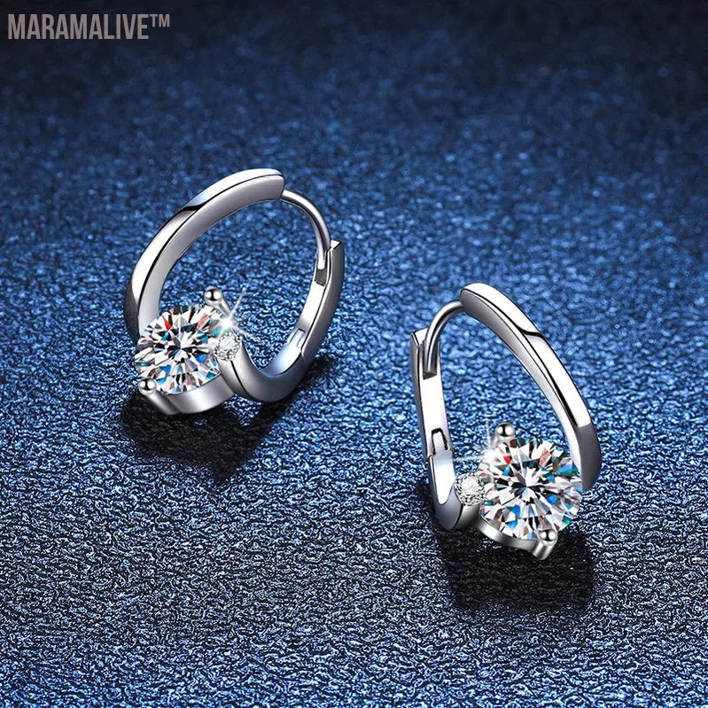 Moissanite Hoop Earrings For Women Party S925 Sterling Silver Diamond Earring