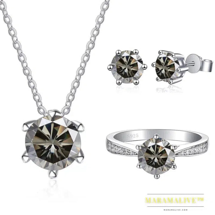 Moissanite Jewelry Set With 1CT D Color VVS 3EX moissanite stone pass diamond test Wedding Luxury Fine Jewelry gift