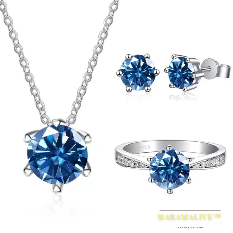 Moissanite Jewelry Set With 1CT D Color VVS 3EX moissanite stone pass diamond test Wedding Luxury Fine Jewelry gift