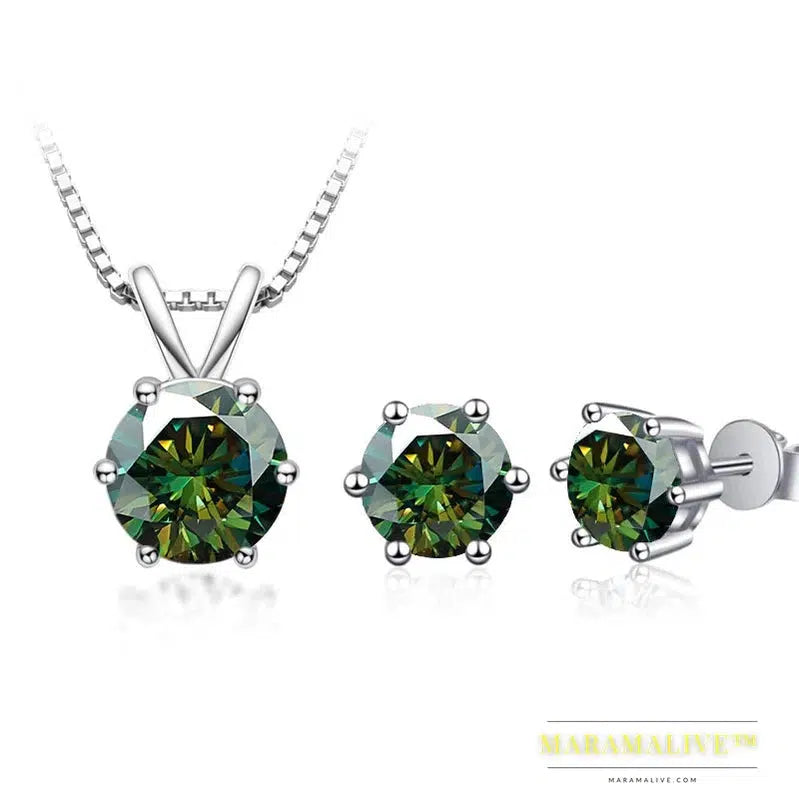 Moissanite Jewelry Set with GRA Sterling Silver 925 Necklace Earrings Wedding Fine Jewelry Pass Diamond Tester