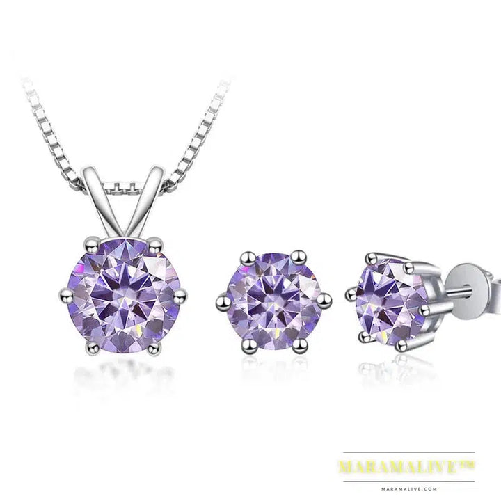 Moissanite Jewelry Set with GRA Sterling Silver 925 Necklace Earrings Wedding Fine Jewelry Pass Diamond Tester