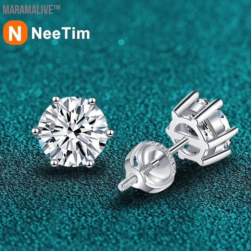 Moissanite Stud Earrings White Gold Plated - Affordable Luxury