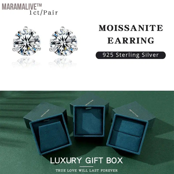 Moissanite Stud Earrings Women Sterling Silver 925 Classic Style Fashion Small Earring Pendants