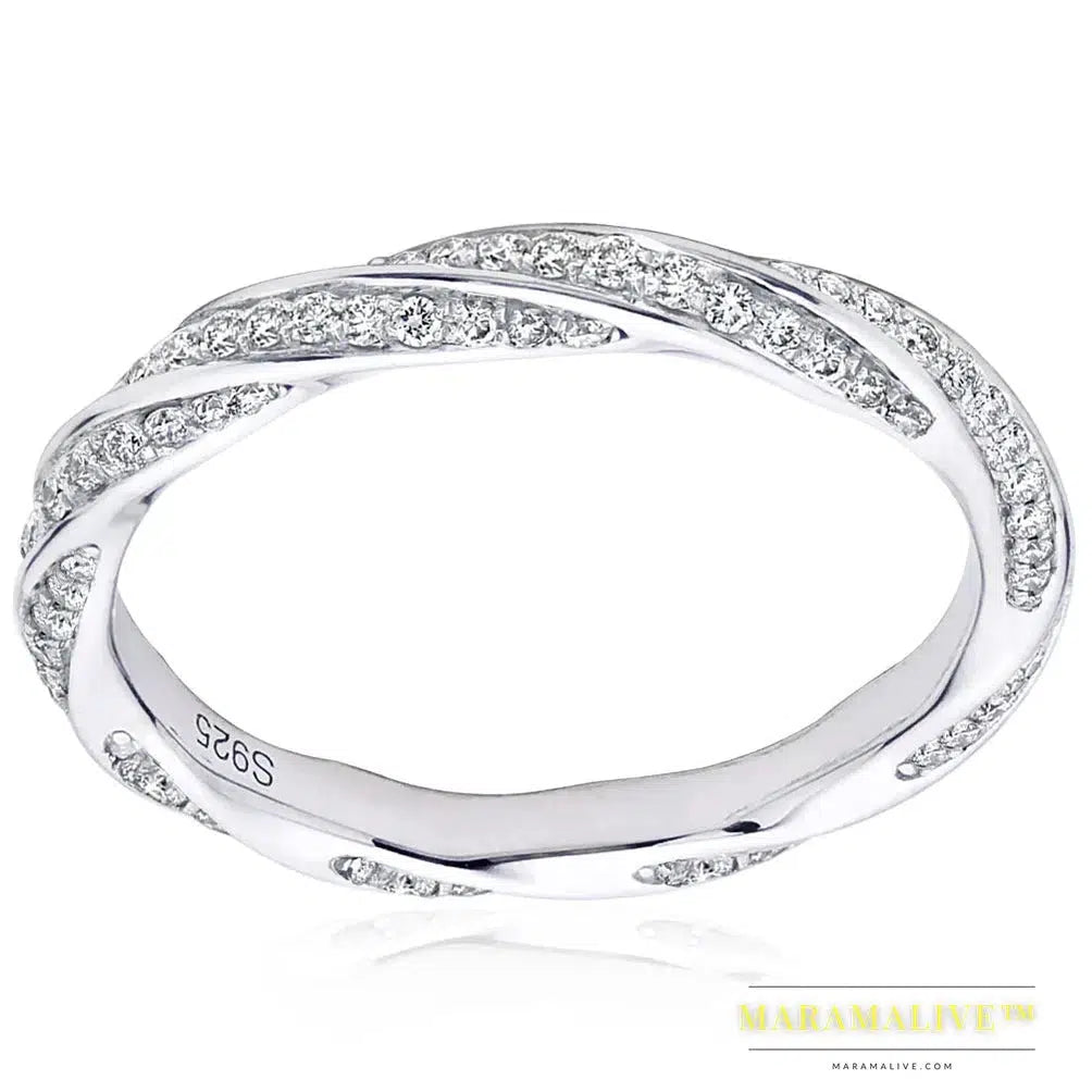 Moissanite Wedding Band For Women 14K Gold Plated 925 Sterling Silver Infinity Twist 2mm Width Eternity Rings