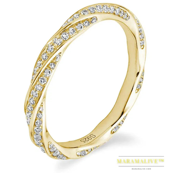 Moissanite Wedding Band For Women 14K Gold Plated 925 Sterling Silver Infinity Twist 2mm Width Eternity Rings