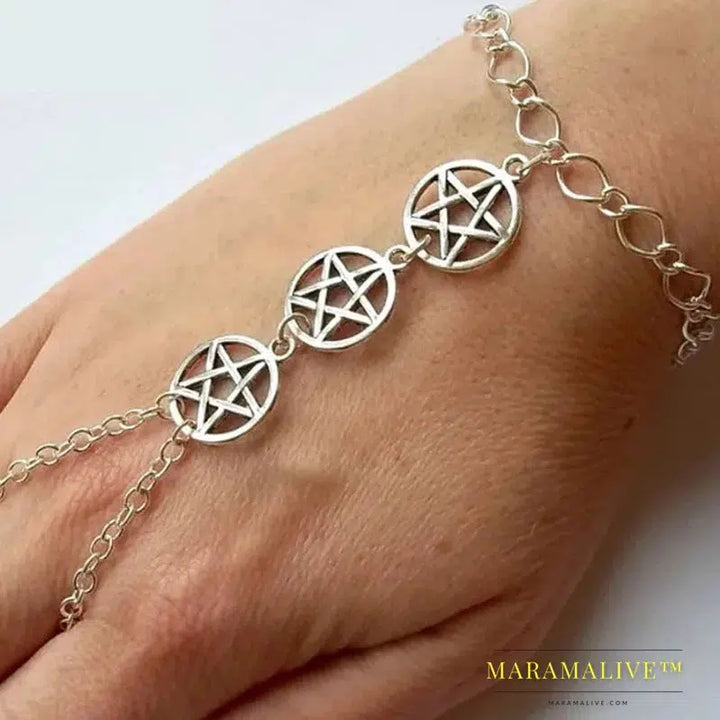 Moon Bracelet Triple Goddess Crescent Bracelet Ring Pagan Wicca Witch Pentacle Bracelet