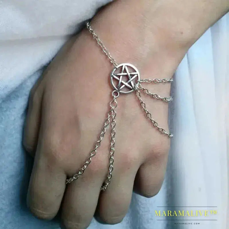 Moon Bracelet Triple Goddess Crescent Bracelet Ring Pagan Wicca Witch Pentacle Bracelet